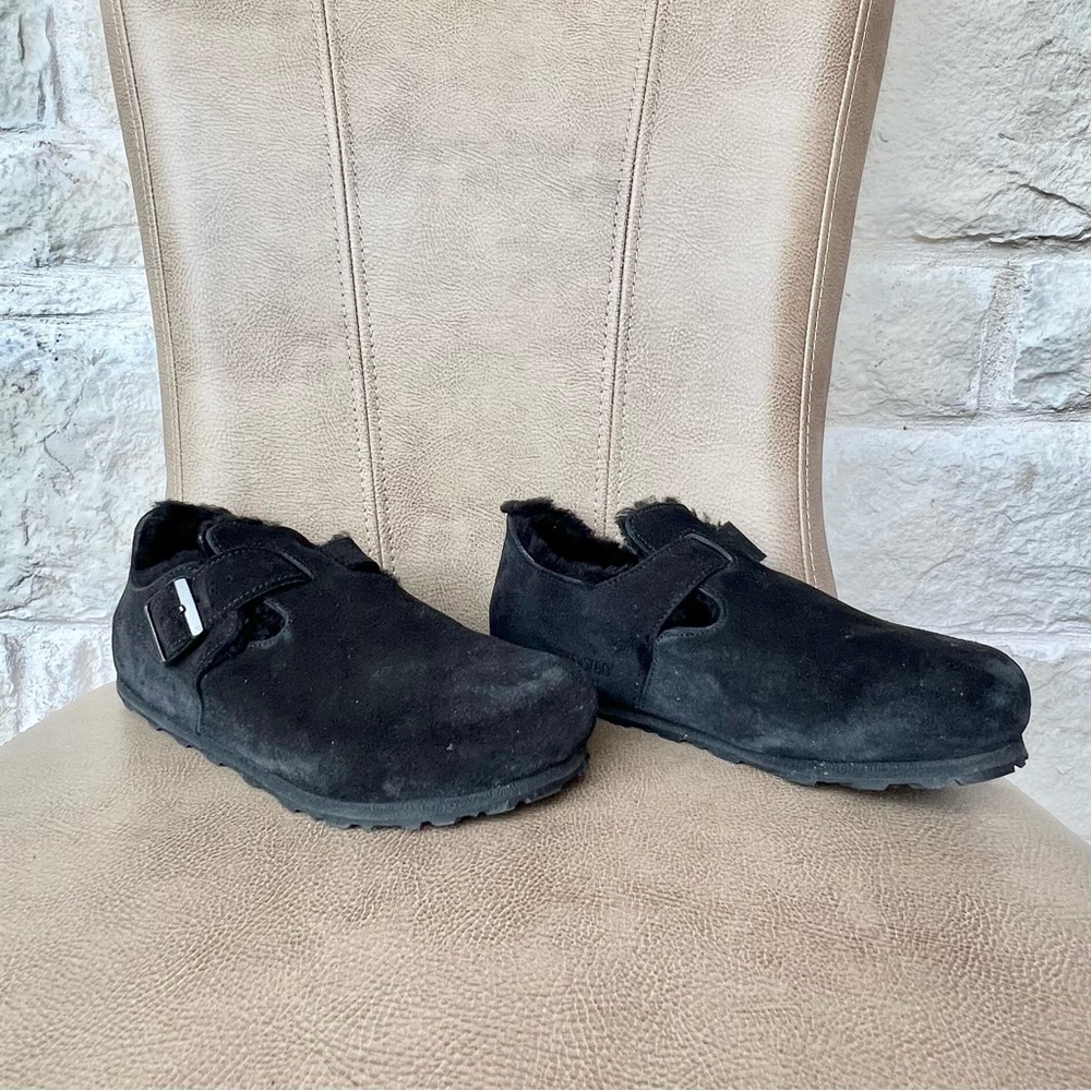 Birkenstock Boston Schearling Black Suede Loafers 38